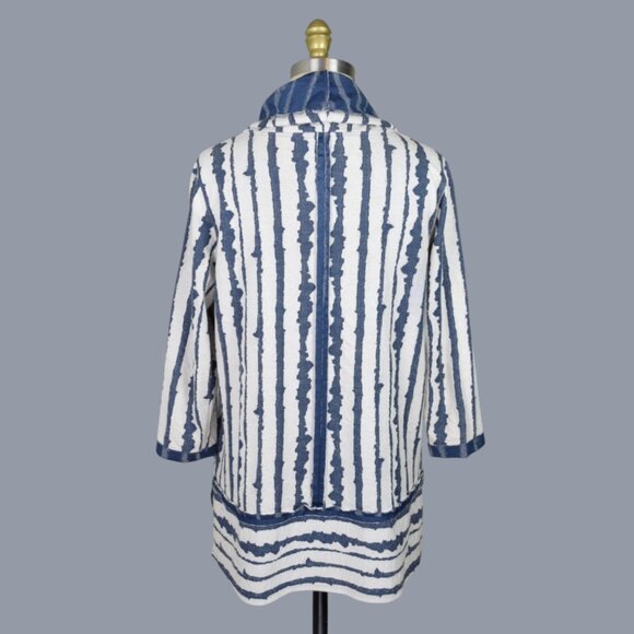 ALI MILES ABSTRACT VERTICAL STRIPE CREAM BLUE COWL NECK SWEATER - Picture 6 of 8